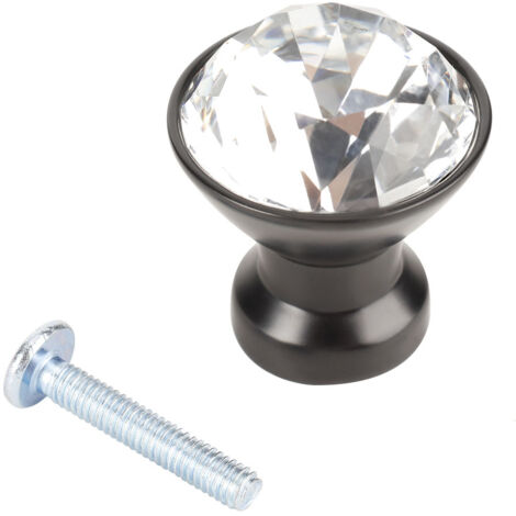 Lot de 4 boutons de porte en cristal de 30 mm pour commode, tiroir ou placard, à un seul trou (noir) (1/5)