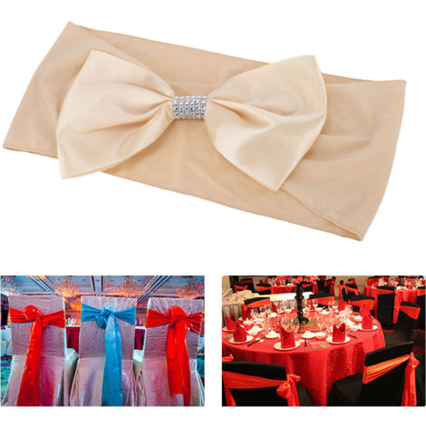 25 nœuds de chaise extensibles pour la décoration de chaises de mariage, cérémonie, réception et banquet avec champagne. (1/5)