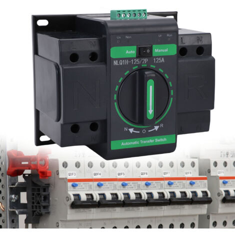 Commutateur de transfert automatique double alimentation 125 A 2P, 2 entrées/1 sortie, modes de commutation automatique et manuel, isolation de niveau PC (1/5)