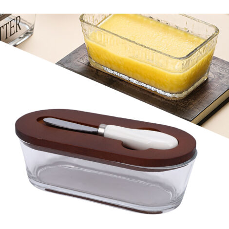 Beurrier en verre avec couvercle hermétique pour une fraîcheur optimale, 300 ml, rectangulaire, couleur foncée, idéal pour décorer votre plan de travail.