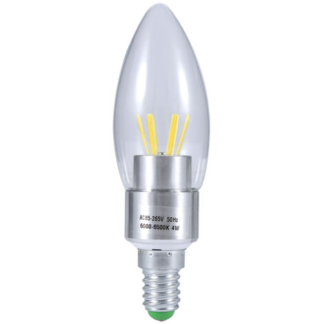 Ampoule LED à filament COB E14 4W 85-265V, ampoule bougie à économie d'énergie, culot argenté, blanc froid (1/4)