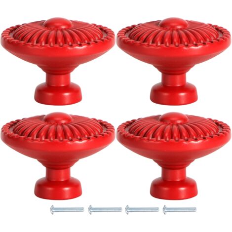 Lot de 4 poignées rondes en alliage de zinc à un trou pour porte de placard de cuisine/armoire, rouge 388 (1/5)