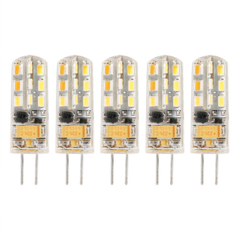 Lot de 5 ampoules LED G4 à intensité variable AC12V, ampoules cristal, blanc chaud, 24 LED, 1,5 W (1/5)