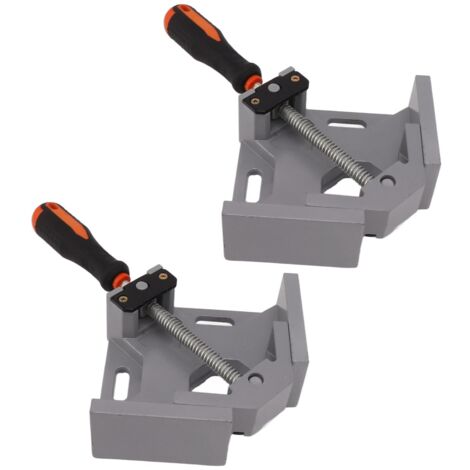 Lot de 2 serre-joints d'angle à poignée unique en alliage d'aluminium, angle droit de 90°, mâchoire pivotante réglable, pour le travail du bois, l'encadrement et la soudure. (1/5)