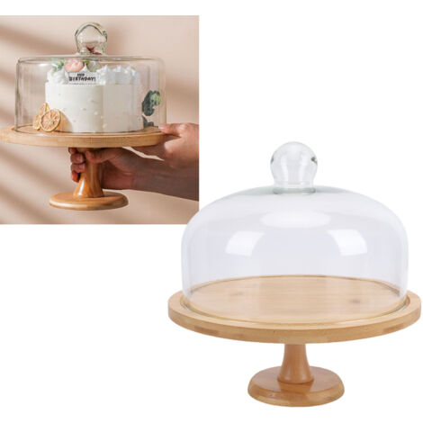 Présentoir à gâteaux en bois avec couvercle, support à gâteaux de 30 cm, plateau de service multifonctionnel, cloche à gâteaux en verre. (1/5)