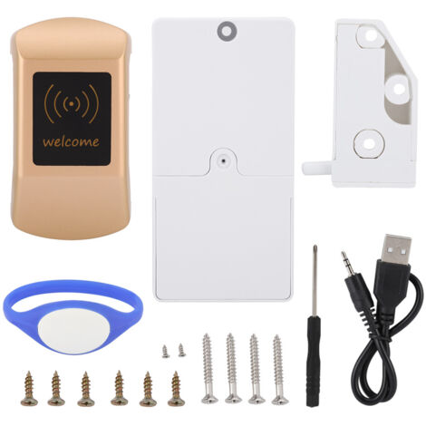 Serrure électronique pour armoire, serrure à carte magnétique, bracelet en silicone avec carte (doré) (1/5)