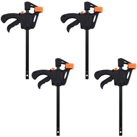 Kit d'outils à main pour le travail du bois et le bricolage, comprenant 4 serre-joints en F de 10 cm (4 pouces) avec clip de serrage et cliquet à dégagement rapide. (1/5)