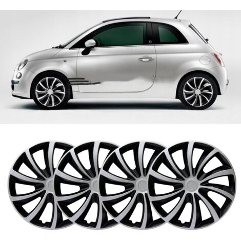 Lot de 4 enjoliveurs 14 pouces, protection intégrale, look élégant, compatibilité universelle R14, pour la plupart des voitures, camions et SUV, argent et noir. (1/5)