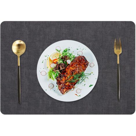 Ensemble de 6 sets de table en similicuir résistant à l'eau, à l'huile et à la chaleur, multifonctionnels et texturés, pour restaurants, cuisines, balcons et jardins, noir. (1/4)