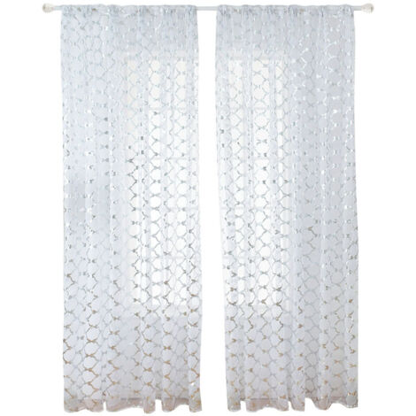 Rideau de fenêtre en tulle voile floral transparent à poche pour tringle, rideau de balcon pour chambre à coucher (argenté) (1/5)