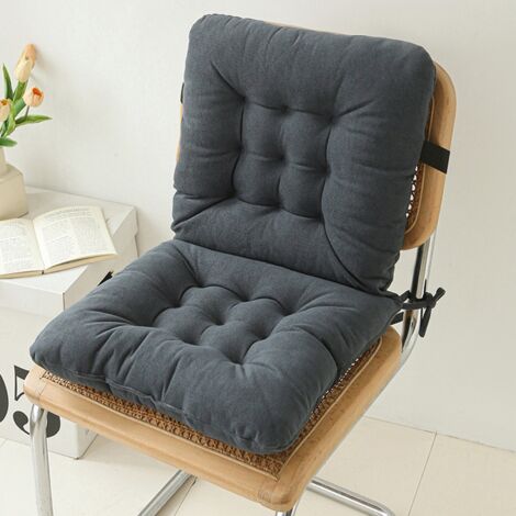 Coussin d'assise avec soutien lombaire en chenille et coton PP, intégré et muni d'une sangle de fixation, pour chaise de bureau, noir. (1/5)