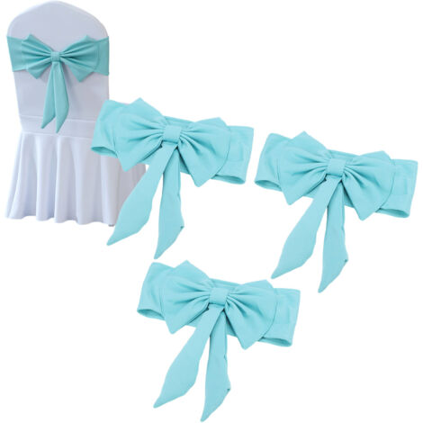 Lot de 10 nœuds de chaise élastiques bleus, décoratifs et universels pour mariages, cérémonies, réceptions et banquets. (1/5)