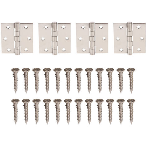 4 charnières de porte en acier inoxydable à paumelle avec roulement épais et angles carrés, 24 vis incluses pour portes de chambres d'hôtel en bois (1/5)