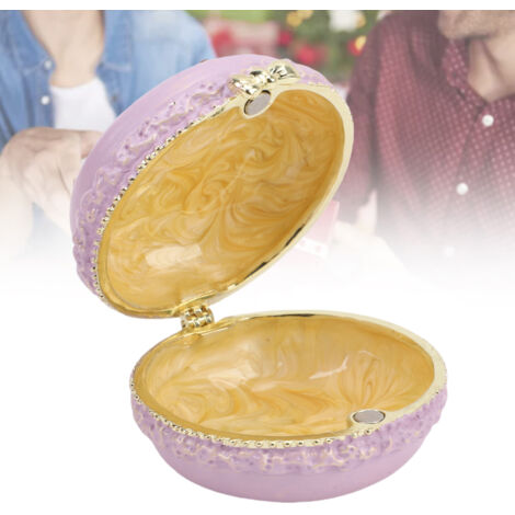 Boîte à bijoux en émail macaron, ravissante et raffinée, en métal à charnière, ornée de strass, pour colliers, bagues et boucles d'oreilles, violette. (1/5)