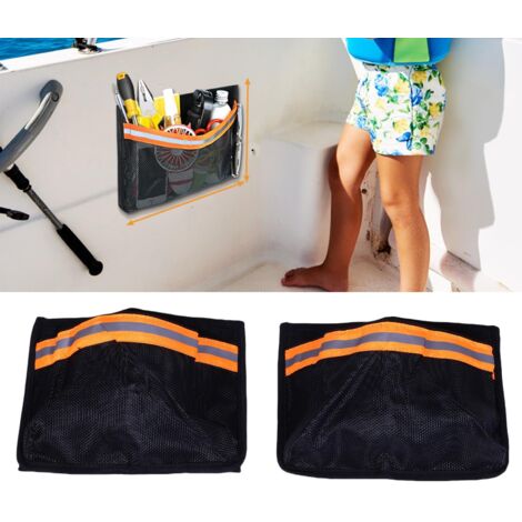 Lot de 2 sacs de rangement en filet pour bateau, refermables, en PVC réfléchissant et auto-adhésifs, universels pour gants, outils et matériel de pêche. (1/5)
