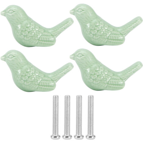 Lot de 4 poignées en céramique en forme d'oiseau pour portes, tiroirs et placards (accessoires de meubles, vert) (1/5)