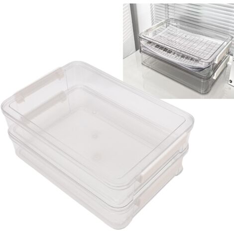 Lot de 2 boîtes de rangement empilables transparentes en PET avec couvercle, idéales pour le papier A4, les photos, les documents, le scrapbooking et les fournitures scolaires. (1/5)