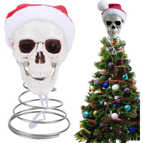 Crâne de Noël avec chapeau, ornement squelette de 19 cm, décoration effrayante pour sapin de Noël, fête à la maison ou décoration de Noël (1/5)