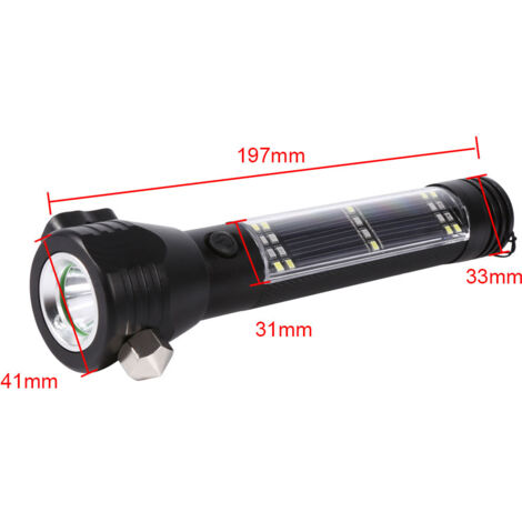 Marteau de sécurité multifonctionnel, lampe torche solaire portable, outil de secours d'urgence. (1/5)