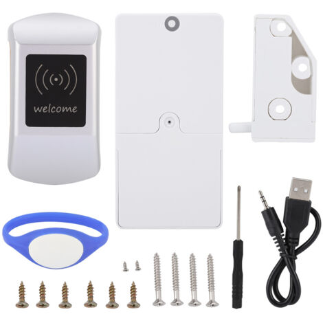 Serrure électronique pour armoire, serrure à carte magnétique, bracelet en silicone avec carte (argent) (1/5)