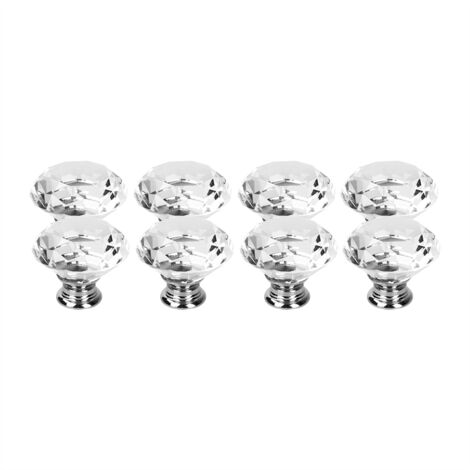 Lot de 8 poignées de porte en verre cristal transparent de 40 mm pour tiroirs, placards et meubles de cuisine. (1/5)