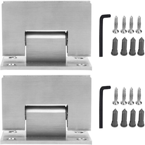 Lot de 2 charnières de porte de douche en verre à 90 degrés en acier inoxydable pour la maison et la salle de bain. (1/5)