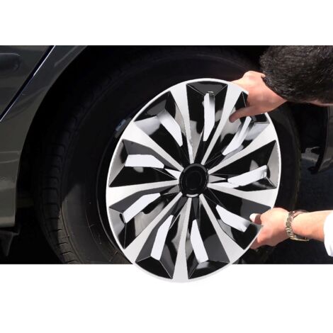 Lot de 4 enjoliveurs de roue 16 pouces ABS R16 universels pour voitures, camions et SUV, argent et noir.