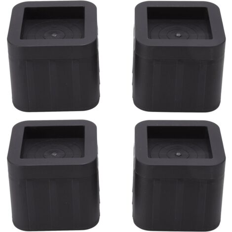 Lot de 4 rehausseurs de meubles de 8,9 cm (3,5 po) en caoutchouc ABS noir, empilables et carrés, avec couvercle et coussinet. Accessoires pour la maison : pieds de canapé, de lit ou d’armoire. (1/5)