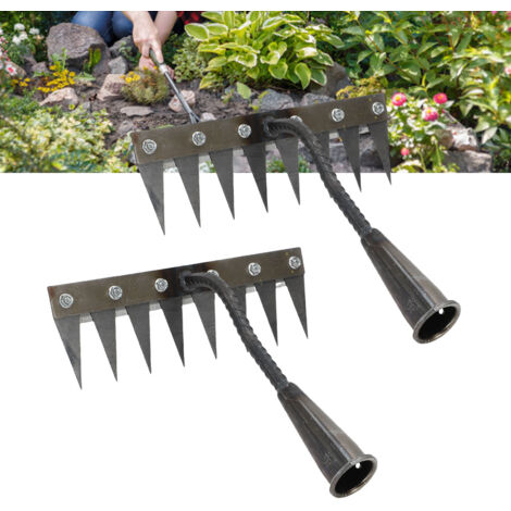 2 râteaux à désherber en acier au manganèse, 8 dents, outil manuel pour le jardinage et l'entretien des pelouses. (1/5)