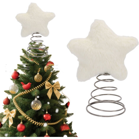 Étoile de Noël en peluche adorable pour décorer le sapin, idéale pour les fêtes de Noël, la maison ou le bureau (beige). (1/4)