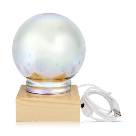 3 styles de veilleuses LED 3D en verre en forme de boule Lampe USB Cadeau Décoration de bureau à la maison Rose (1/5)