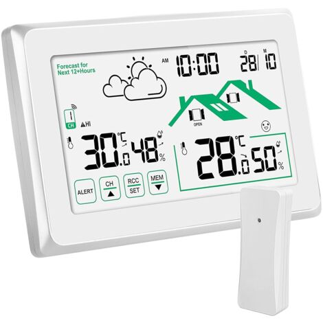Station météo sans fil intérieure/extérieure avec thermomètre et hygromètre numériques, écran LCD rétroéclairé et prévisions météo automatiques 12/24 heures. (1/5)