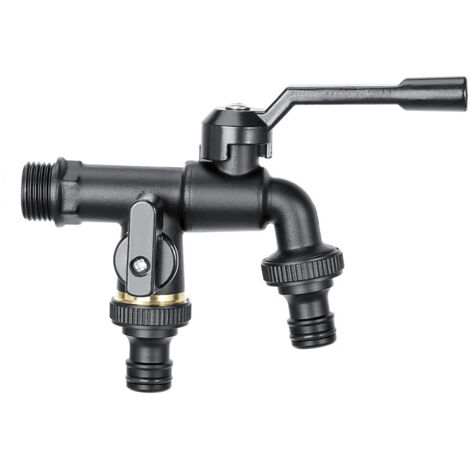 Robinet Extérieur Jardin 1/2, Robinet de Jardin Noir Double avec Double Sortie 3/4", Antigel en Laiton, Haute Résistance pour Arrosage, Nettoyage (1/5)