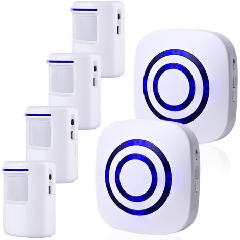 Motion Sensor Alarm, Long Range Wireless Driveway Alarm, Indoor Home Security System Electric Doorbells, 4 Motion Detector and 2 Alarm, 38 Chime Tunes, LED Indicator (1/4)