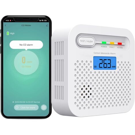 Détecteur de CO WiFi 10 Ans Batterie - Alarme Monoxyde de Carbone avec Écran LCD, Notifications SmartLife/Tuya en Temps Réel - Maison, Bureau, Chambre, Camping-Car (Pack de1) (1/5)