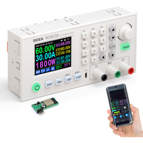 Source de courant régulé DC 1800W RD6030 60V/30A avec écran LCD 2.4 pouces, app mobile et firmware upgradable (1/4)