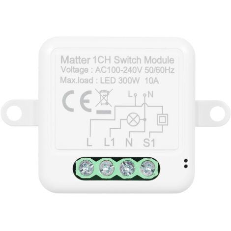 Module Smart WiFi Mini 1CH avec Breaker Matter - ABS, 10A, 39x39x18mm, pour Automatisation Domotique Compatible HomePod/Assistant/SmartThings (1/4)