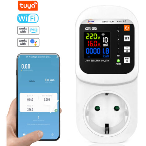 Protecteur de Voltage WiFi Tuya avec Prise Intelligente et Affichage Digital - Prise de Protection Multifonction pour Refrigerateur avec Calibration Manuel et Reinitialisation Automatique (130-300V, 1 (1/4)