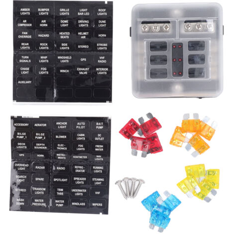 Bloc fusible 6 positions waterproof ATC/ATO avec LED indicateur pour automobile et marine - Boîtier fusible étanche 12V-24V DC, PBT/PC, nickelé (1/4)