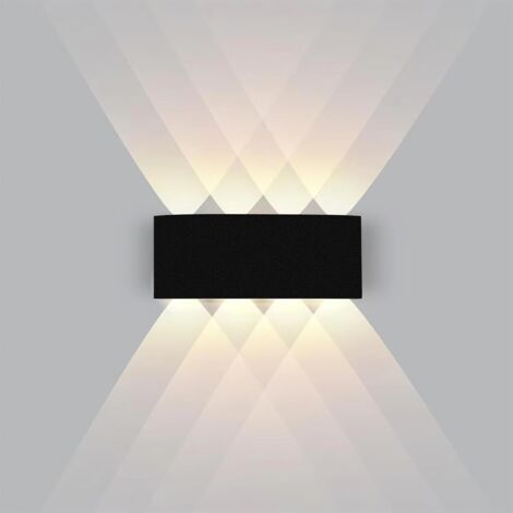 Applique murale LED noire de 8 W adaptée à une utilisation intérieure/extérieure, indice de protection IP65, lumière blanche chaude 3000K, design carré moderne en aluminium (haut et bas), idéale pour (1/4)