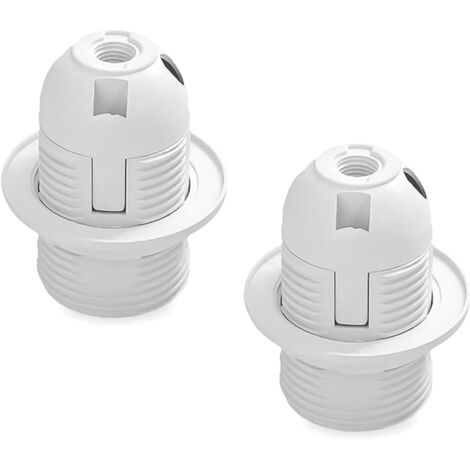 Lot de 2 Supports de Lampe E27 avec Coque en Plastique Blanc fileté pour Lampe de Remplacement, Base Moyenne avec Anneau d'abat-Jour pour Lampe de Table et lampadaire (1/4)