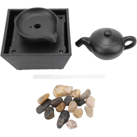 Fontaine de Bureau avec Théière Flottante LED Décor Éclairé à LED et Pierres Naturelles Fontaine de Bureau LED Théière Flottante en Plastique avec Pierres Naturelles 11.7x11.7x27.5cm Kit de Décor pour (1/5)