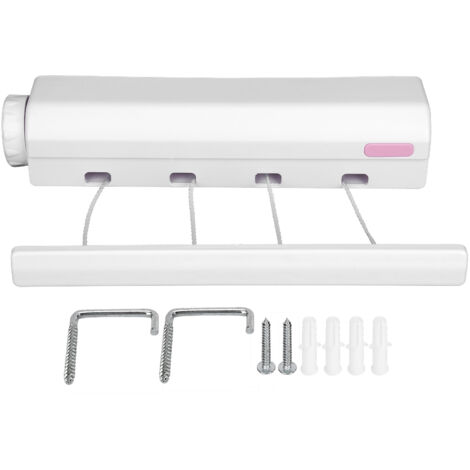 Corde à Linge Retractable Telescopique Modèle Flexible de 3.2m avec 4 Ropes, Kit de Fixation, Charge 8kg, Intérieur/Extérieur, Blanc Moderne (1/5)