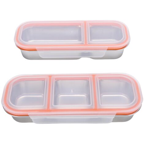 Boîte à lunch avec compartiments – Contenants étanches 700ml et 600ml en inox résistant au lave-vaisselle – 2 pièces (1/5)