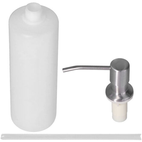 Distributeur de Liquide pour Évier Pressoir En Acier Inoxydable 300ML ABS Contenant pour Savon Crème Cuisine Salle de Bain avec Pompe et Raccord (1/5)