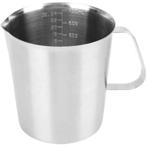 Pichet à lait professionnel avec graduation Oz et ML pour barista, 700ml en acier inoxydable 304, idéal pour café et cuisine. (1/5)