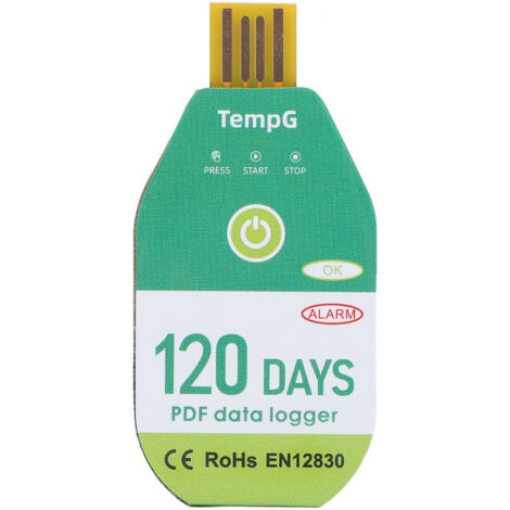Enregistreur de Température PDF USB IP67 Résistant à l'eau pour Transport de Chaîne Frigorifique, 120 Jours, Démarrage Manuel, Capacité 18000 Points