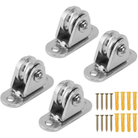 Poulie Fixe Murale Silencieuse en Acier Inoxydable 4PCS pour Portes Coulissantes Équipement DIY Câble Rail Roue Block 176lbs (1/5)