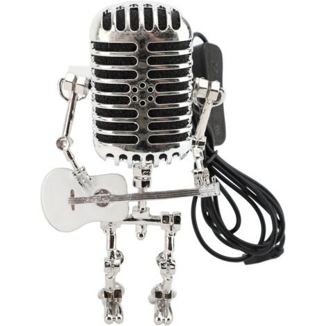 Lampadaire Vintage Robot Microphone Guitare Métal Aluminium Lumière de Table Rétro Déco Bureau Chambre Blanc (1/4)