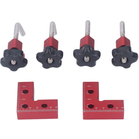 Équerre de Fixation 90° Aluminium - Coffret Professionnel de Serrage pour Cadres, Boîtes et Assemblage de Meubles (2 Équerres + 4 Serres-joints) - Rouge (1/4)